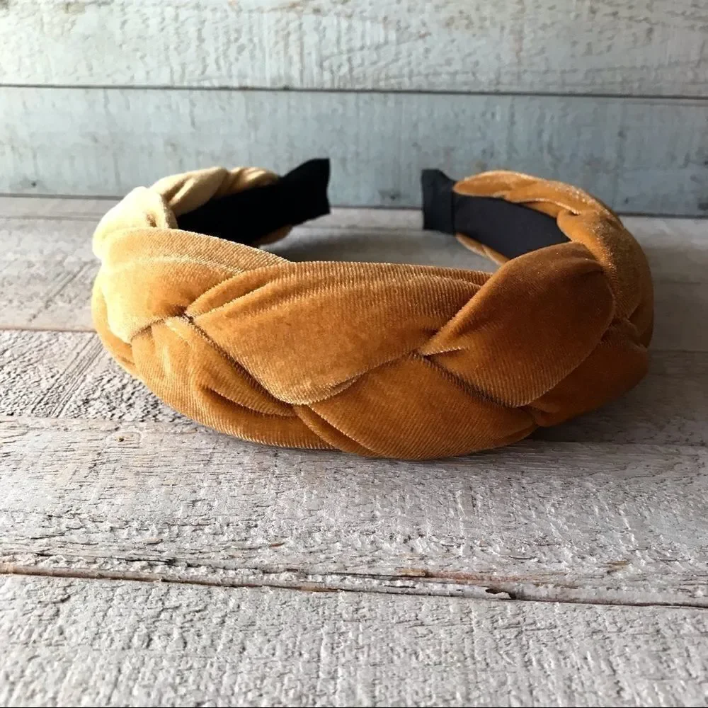 Gold Velvet Braided Twist Headband